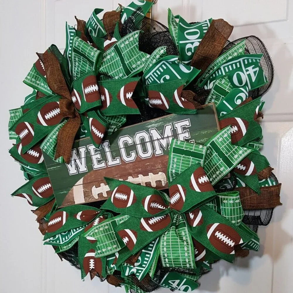 Football Wreath, Touchdown Fall Screen‎ Door Decor, Football Fans Welcome Wreath